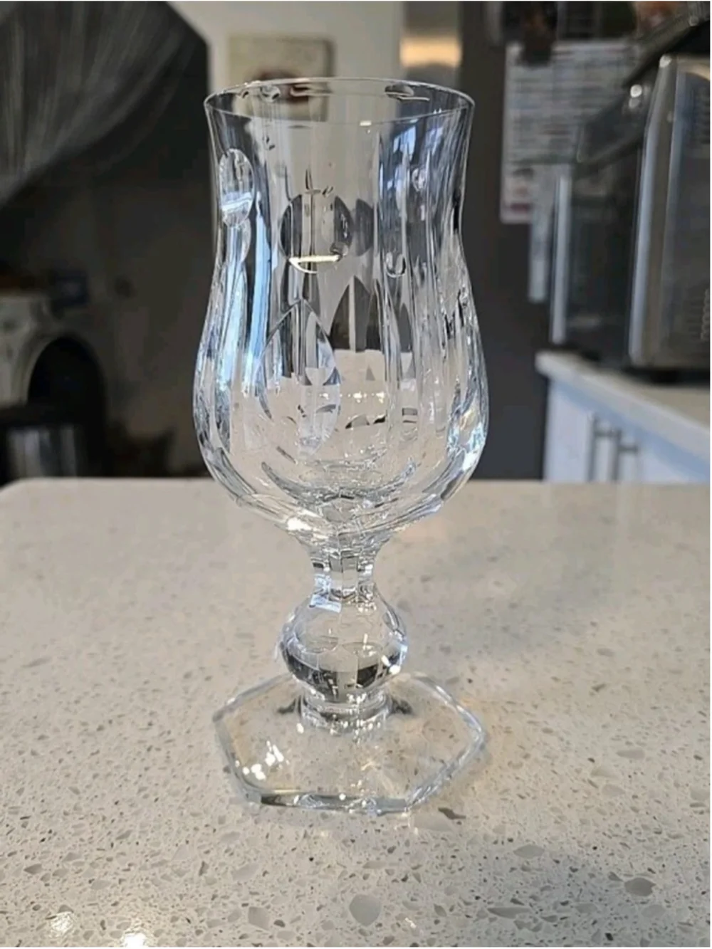 Vintage Mozart Heavy Cut Crystal Cordial Hexagonal Base Faceted Goblets 2 pc Set